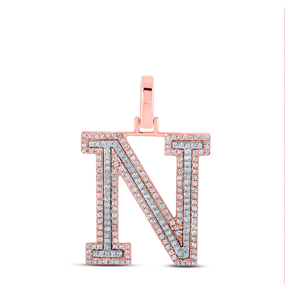 10K Yellow Or Rose Gold Mens Round Diamond N Initial Letter Pendant