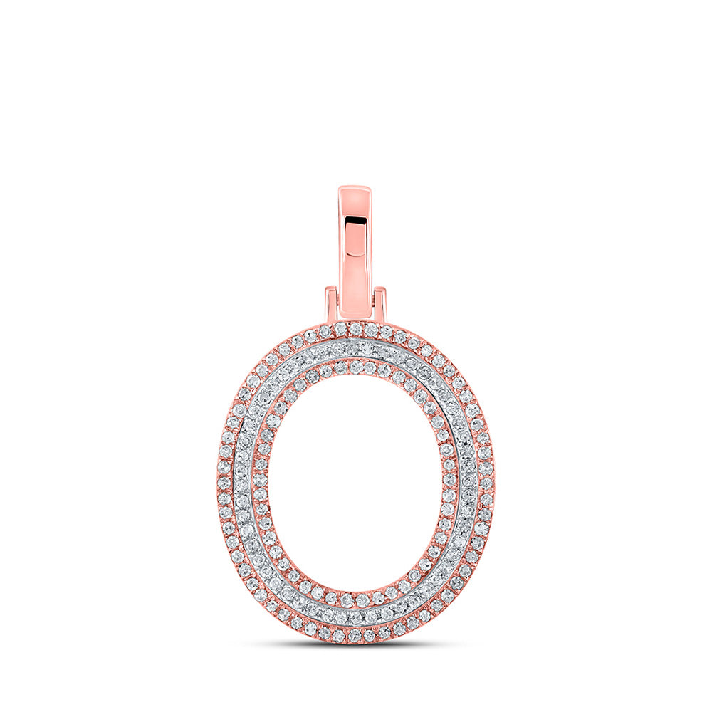 10K Two-tone Gold Mens Round Diamond O Initial Letter Pendant 3/8 Cttw, Length: 1.19 In, Width: 0.61 In