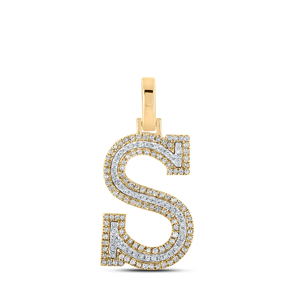 10K Two-tone Gold Mens Round Diamond S Initial Letter Pendant 3/8 Cttw, Length: 1.19 In, Width: 0.61 In