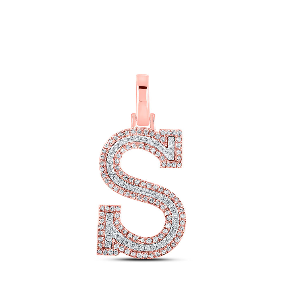 10K Yellow Or Rose Gold Mens Round Diamond S Initial Letter Pendant
