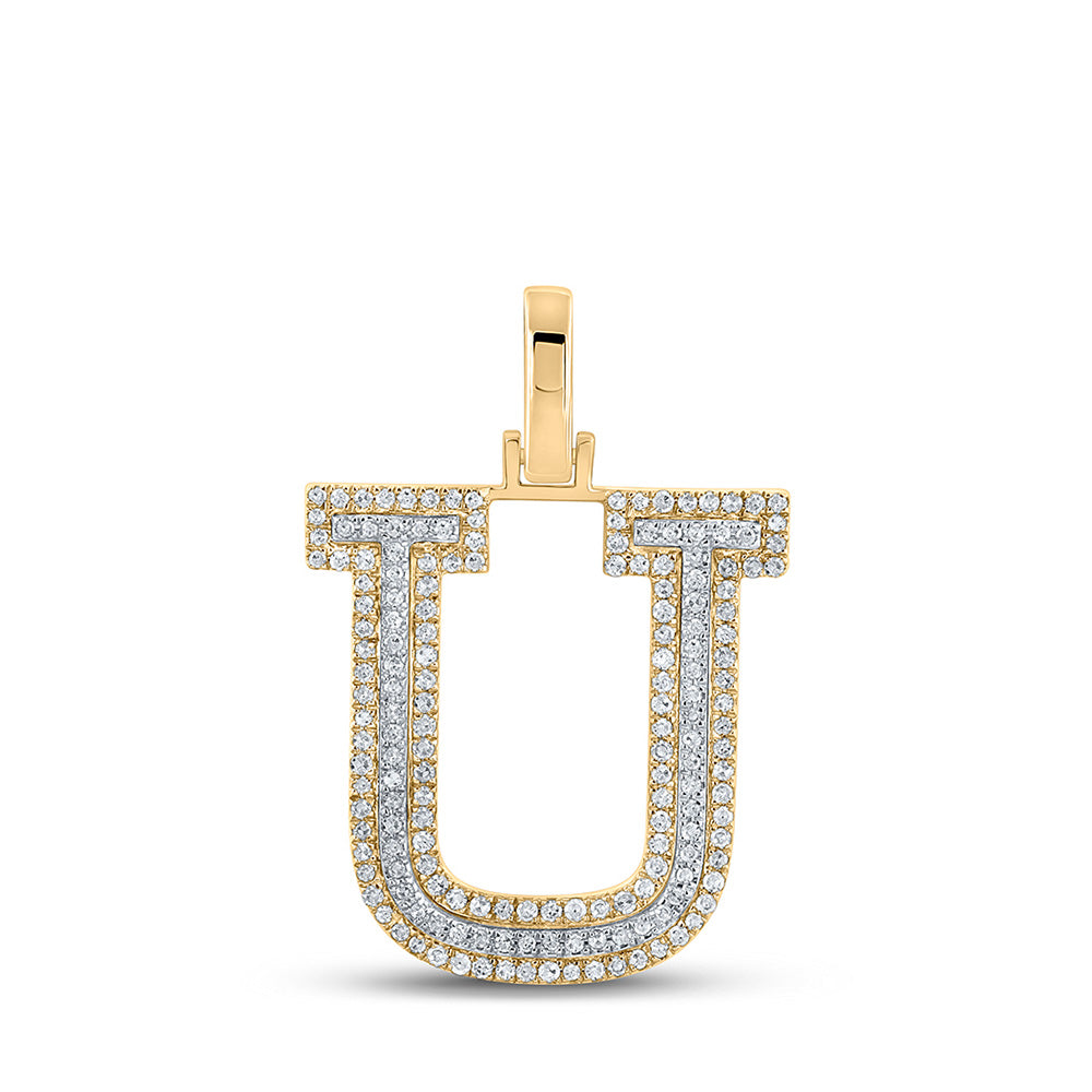 10K Yellow Or Rose Gold Mens Round Diamond U Initial Letter Pendant