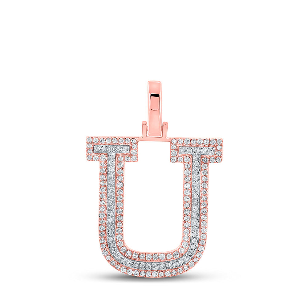 10K Yellow Or Rose Gold Mens Round Diamond U Initial Letter Pendant