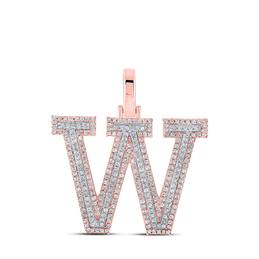 10K Yellow Or Rose Gold Mens Round Diamond W Initial Letter Pendant