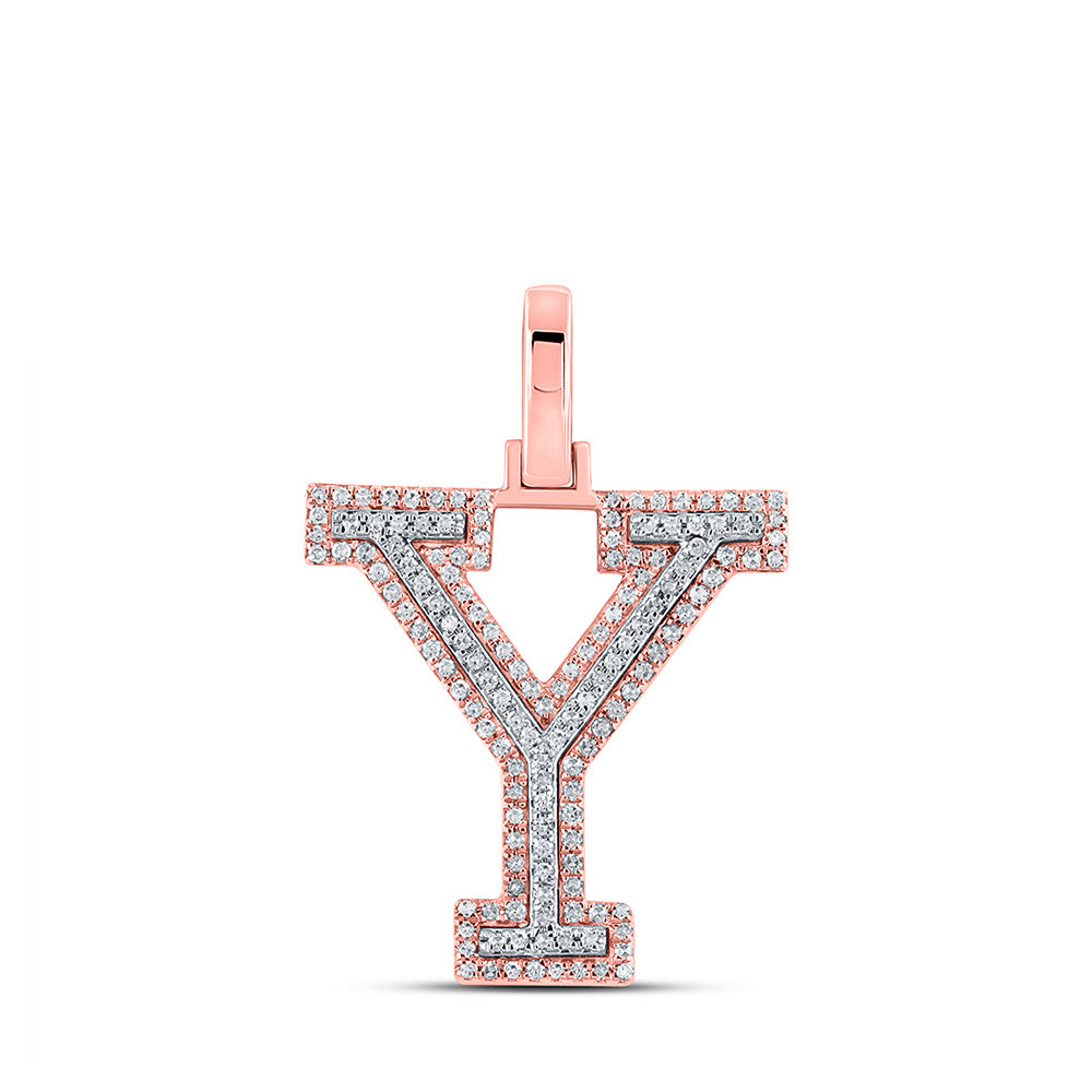 10K Two-tone Gold Mens Round Diamond Y Initial Letter Pendant 3/8 Cttw, Length: 1.19 In, Width: 0.61 In