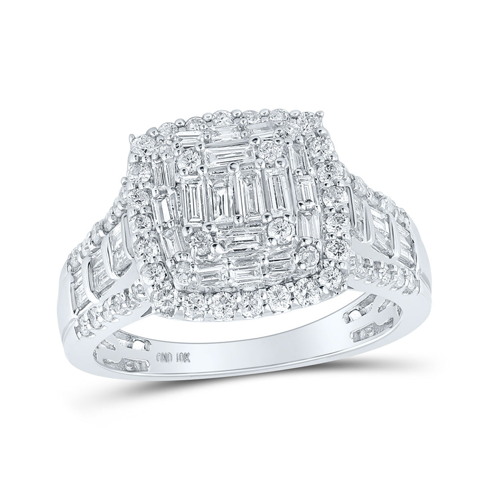 10K White Gold Womens Baguette Diamond Square Ring 1 Cttw, Womens Size: 5-10