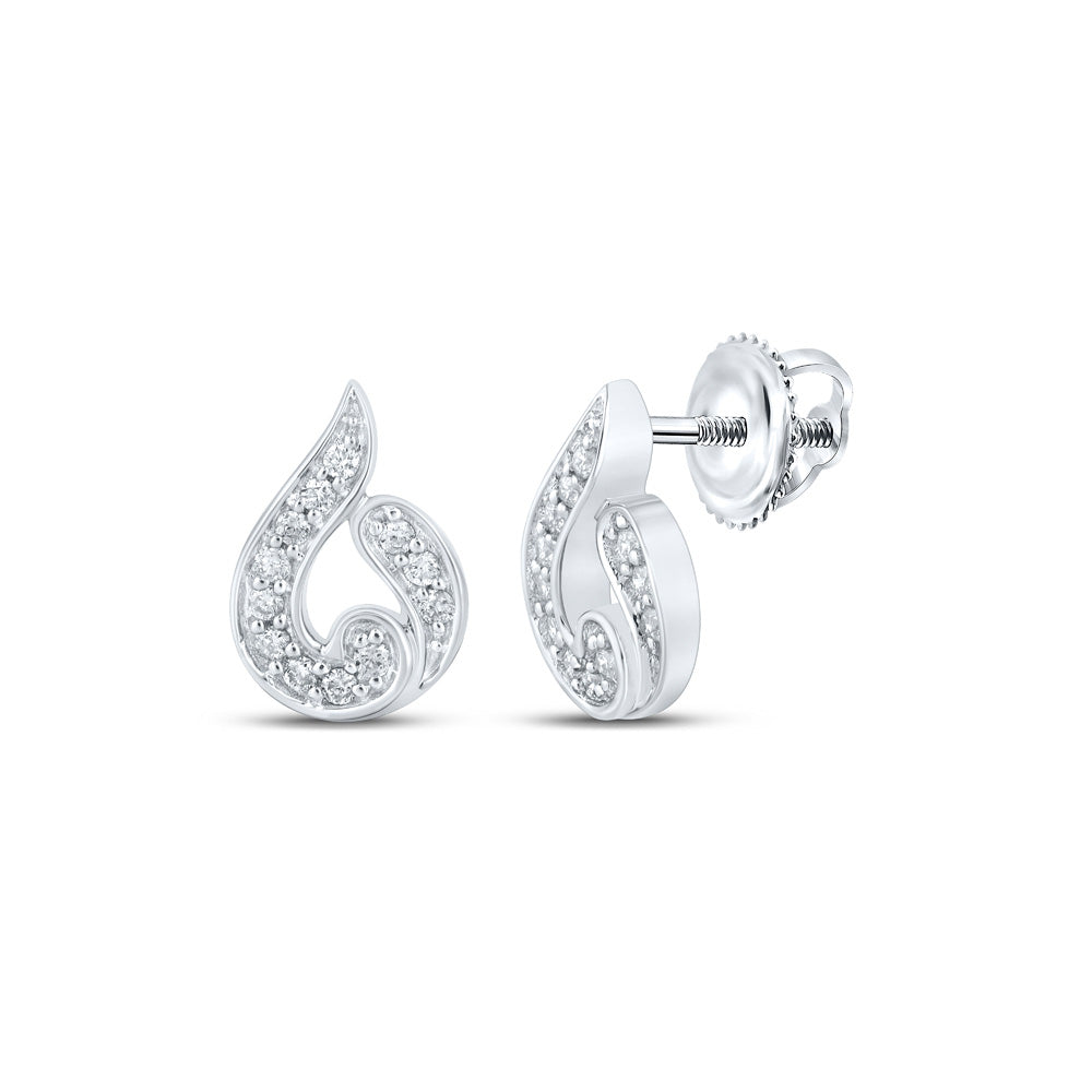 10K White Gold Womens Round Diamond Teardrop Earrings 1/6 Cttw