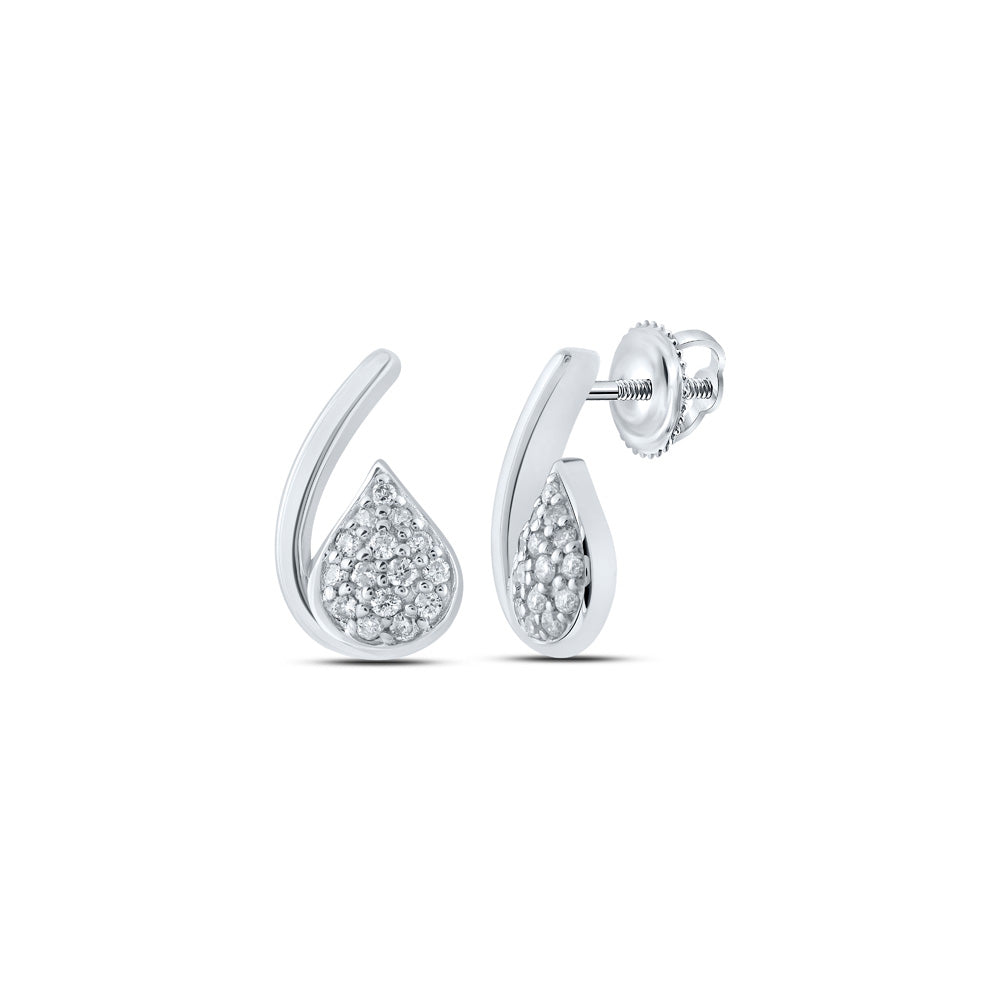 10K White Gold Womens Round Diamond Cluster Earrings 1/6 Cttw