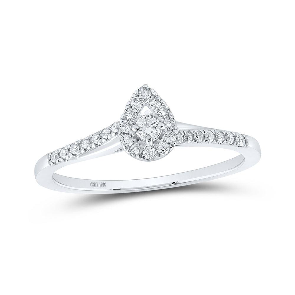 10K Yellow Or White Or Rose Gold Womens Round Diamond Teardrop Halo Promise Ring , Womens Size: 5-10