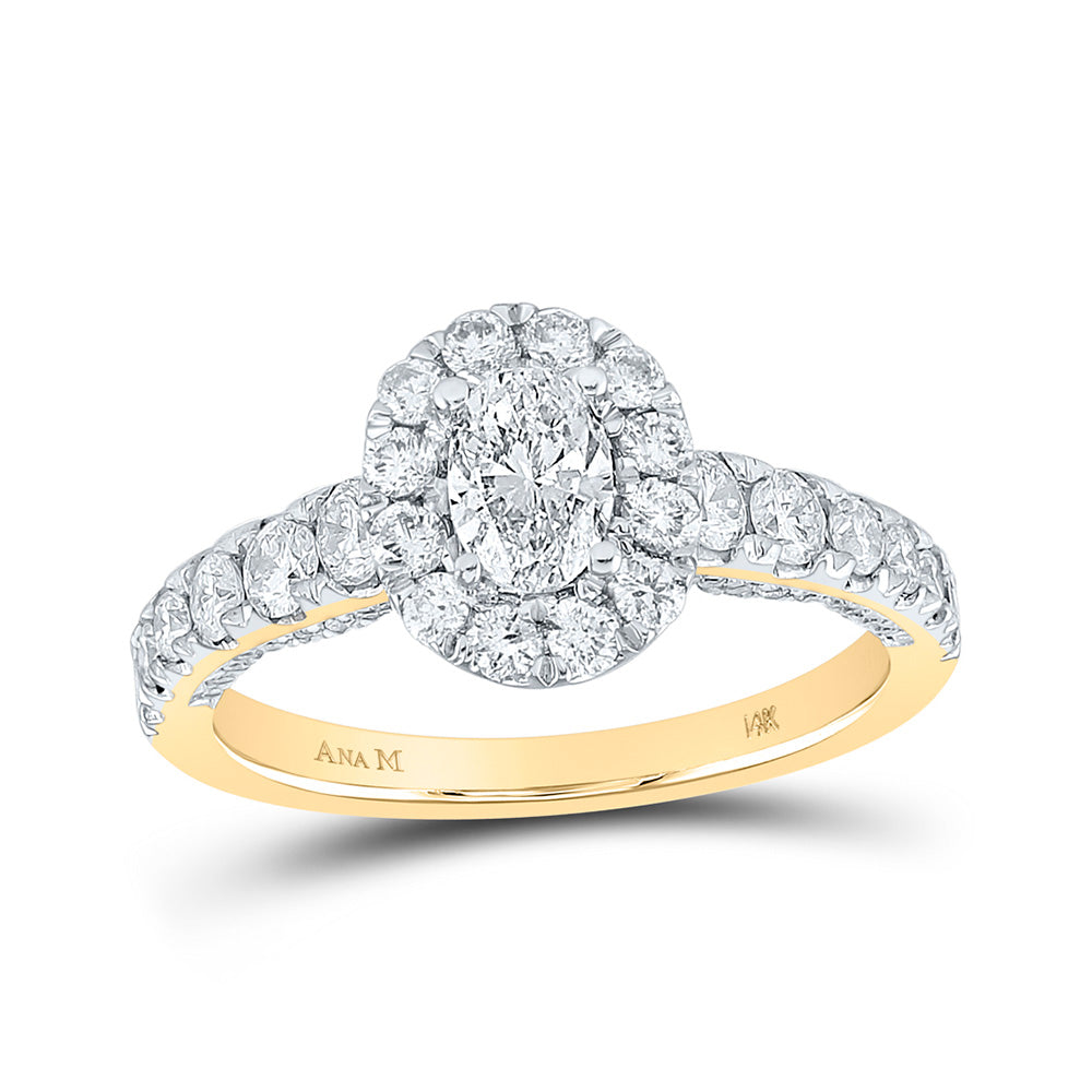 14K Yellow Gold Oval Diamond Halo Bridal Wedding Engagement Ring 1-1/2 Cttw, Womens Size: 5-10