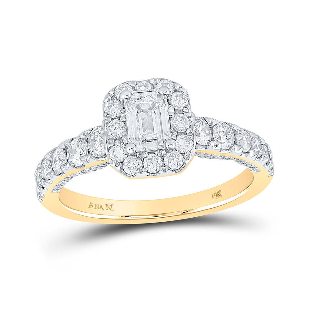 14K Yellow Gold Emerald Diamond Halo Bridal Wedding Engagement Ring 1-1/3 Cttw, Womens Size: 5-10