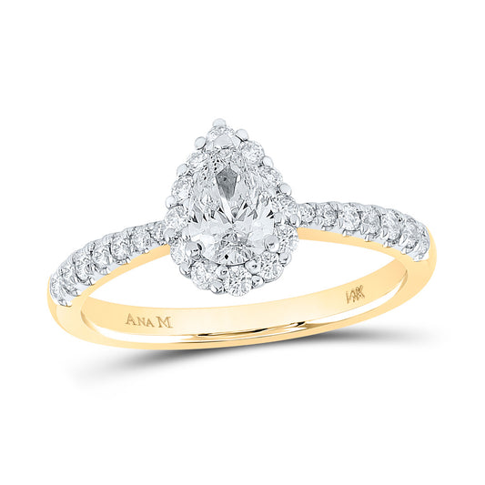 14K Yellow Gold Pear Diamond Halo Bridal Wedding Engagement Ring 7/8 Cttw, Womens Size: 5-10