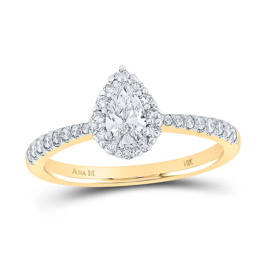14K Yellow Gold Pear Diamond Halo Bridal Wedding Engagement Ring 5/8 Cttw, Womens Size: 5-10