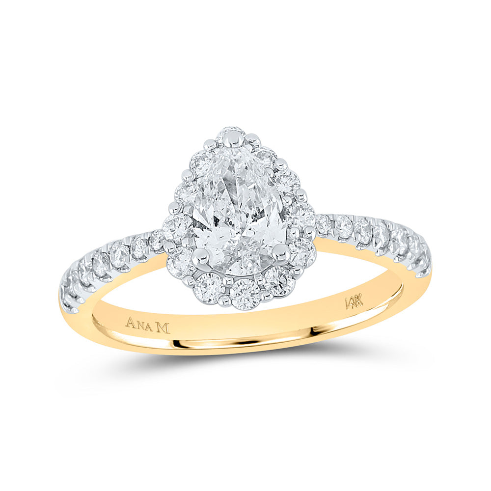 14K Yellow Gold Pear Diamond Halo Bridal Wedding Engagement Ring 1-1/5 Cttw, Womens Size: 5-10