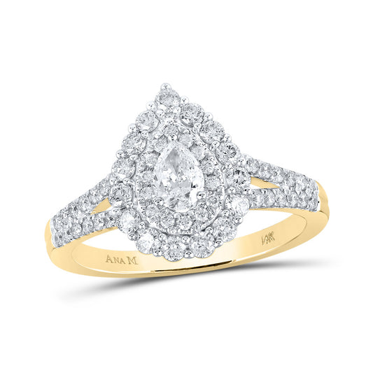 14K Yellow Gold Pear Diamond Halo Bridal Wedding Engagement Ring 1 Cttw, Womens Size: 5-10
