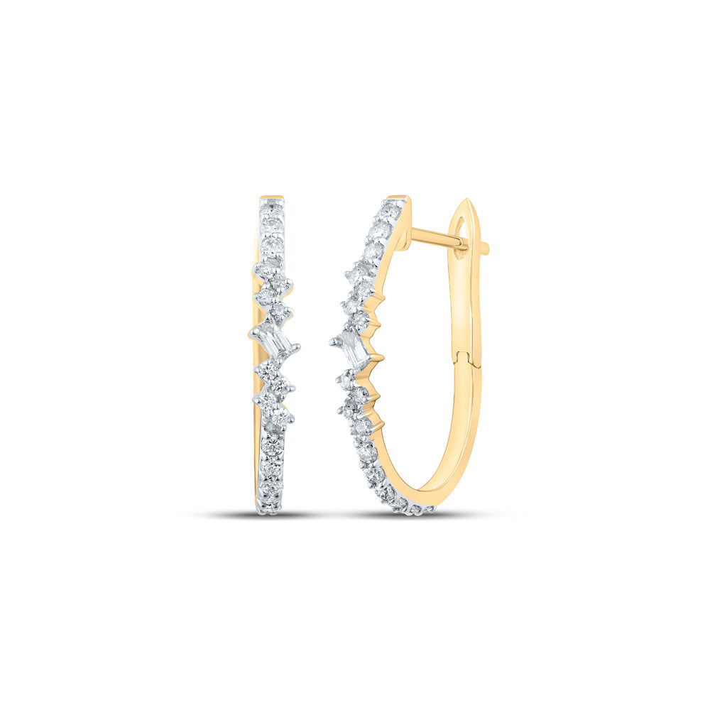 10K Yellow Gold Womens Baguette Diamond Hoop Earrings 3/8 Cttw