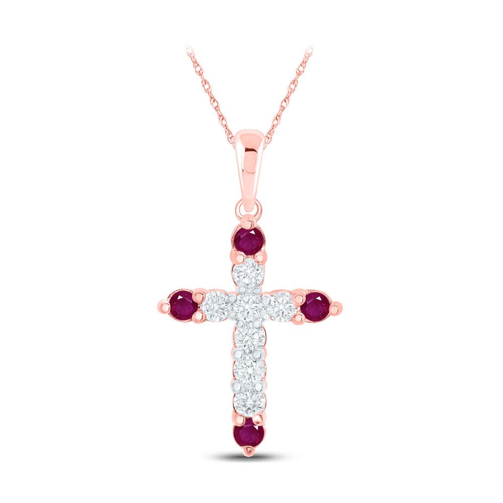 10K Yellow Or Rose Gold Womens Round Diamond Cross Pendant