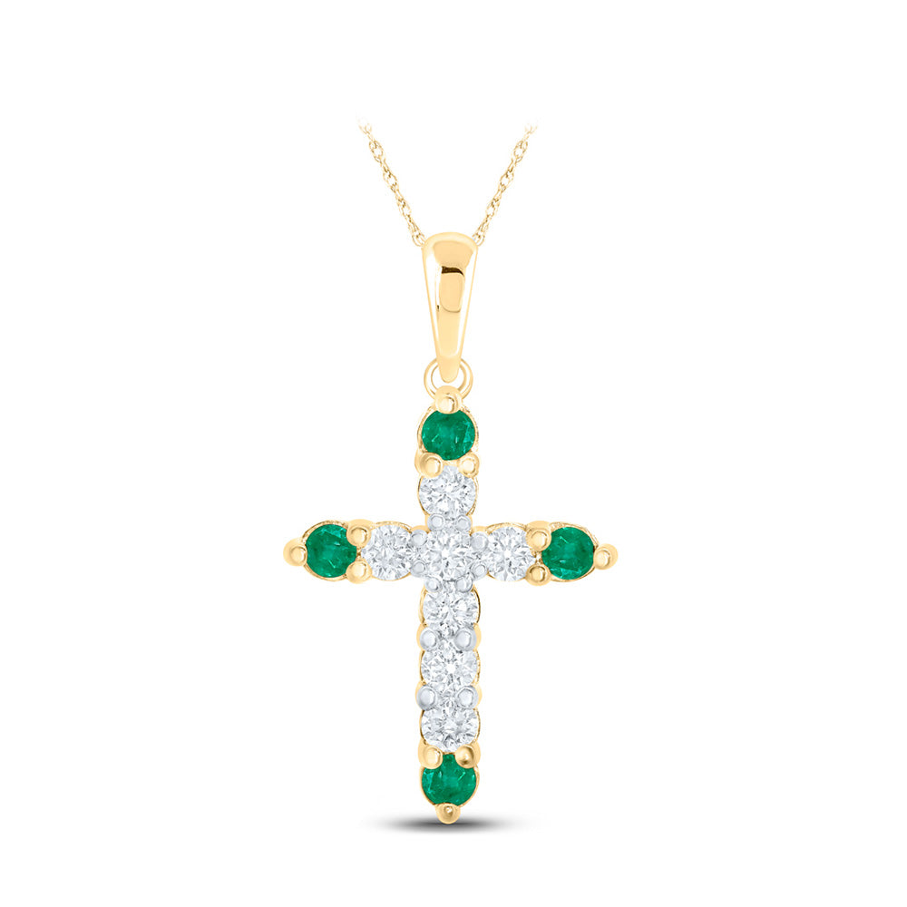 10K Yellow Or Rose Gold Womens Round Diamond Cross Pendant