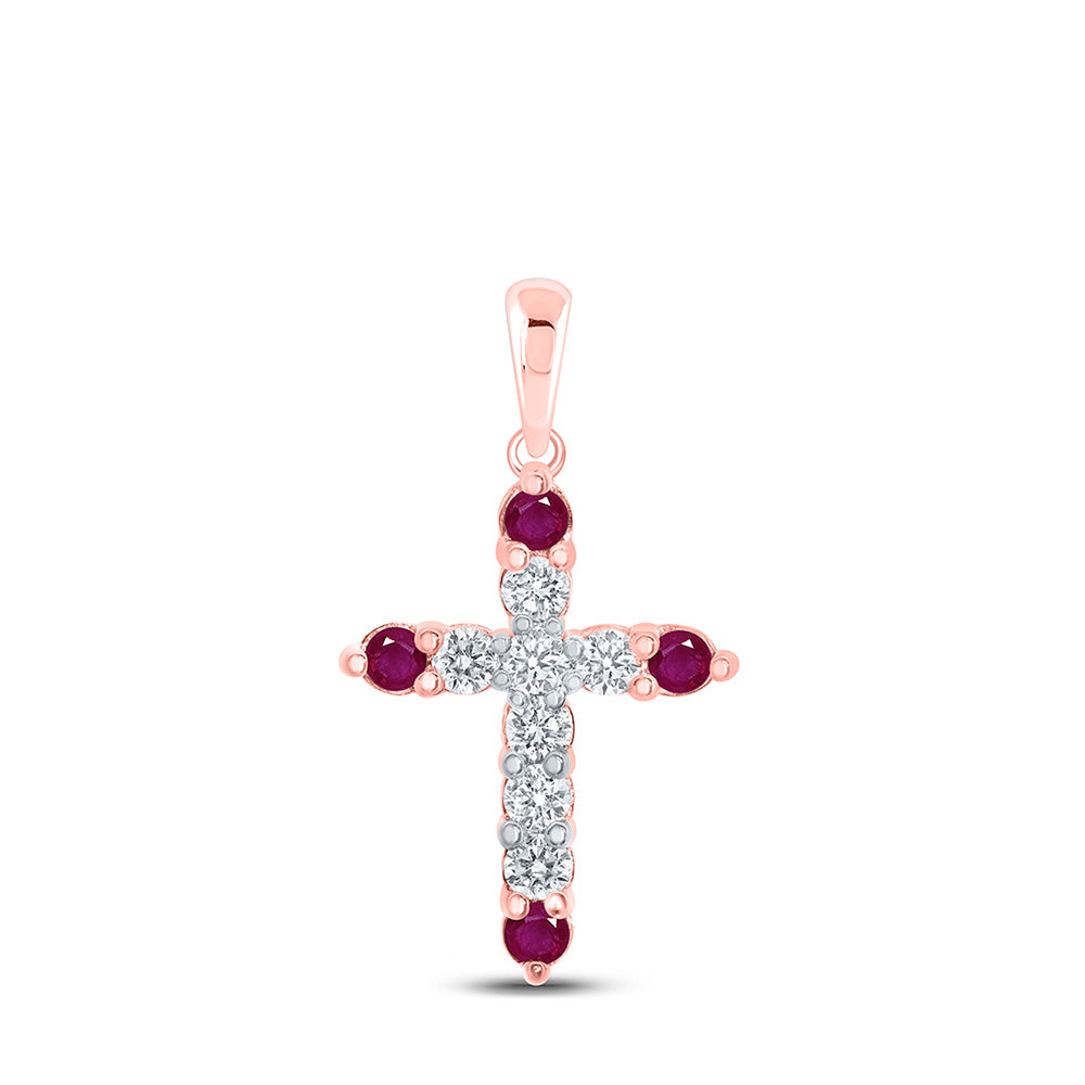 10K White Or Yellow Or Rose Gold Womens Round Diamond Cross Pendant