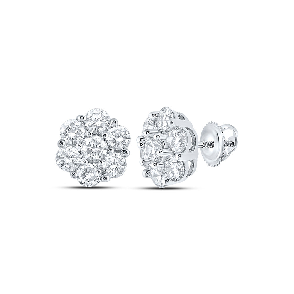 10K Yellow Or White Or Rose Gold Round Diamond Flower Cluster Earrings