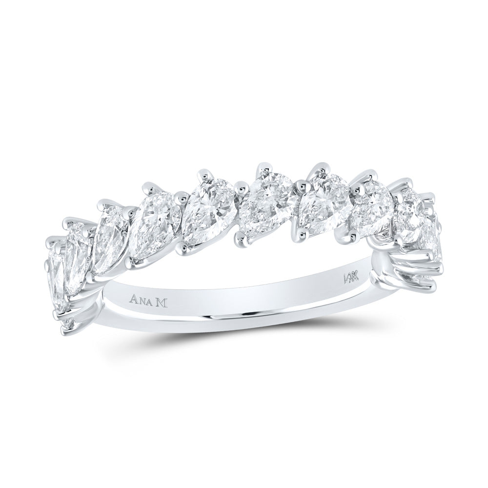 14K White Gold Womens Pear Diamond Single Row Band Ring 1-7/8 Cttw, Womens Size: 5-10