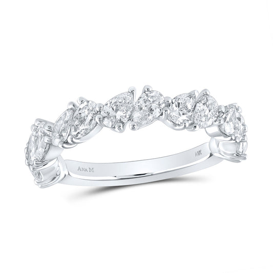 14K White Gold Womens Pear Diamond Alternating Band Ring 1-7/8 Cttw, Womens Size: 5-10