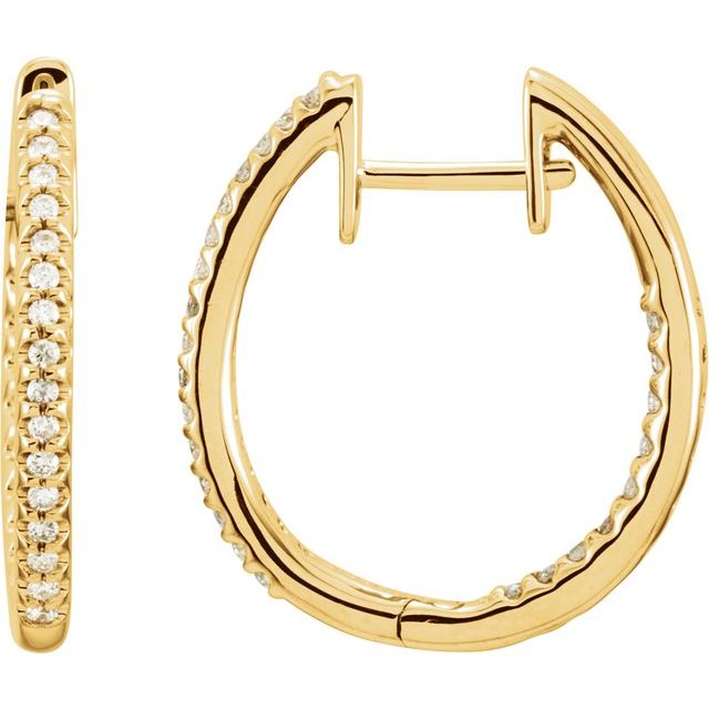 14K Yellow Gold Round 26.7 Mm 2.5 Mm I1, Ghi Pair Hinged Polished 3/4 Ctw Natural Diamond Inside-Outside Hinged Hoop Earrings