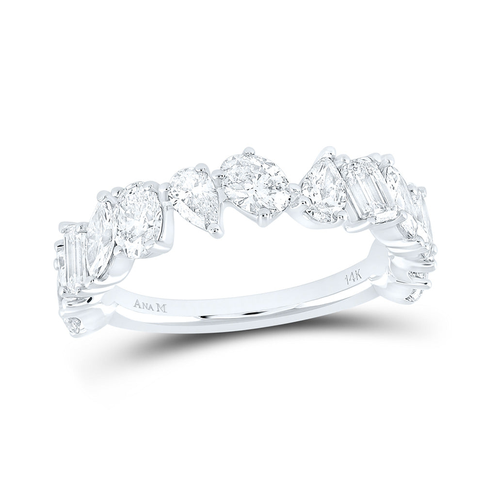 14K White Gold Womens Pear Emerald Marquise Oval Alternating Diamond Band Ring 1-1/3 Cttw, Womens Size: 5-10