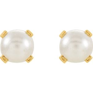 14K Yellow Gold Pearl Shape 3 Mm Inverness Imitation Cream Pearl Piercing 4-Prong Earrings