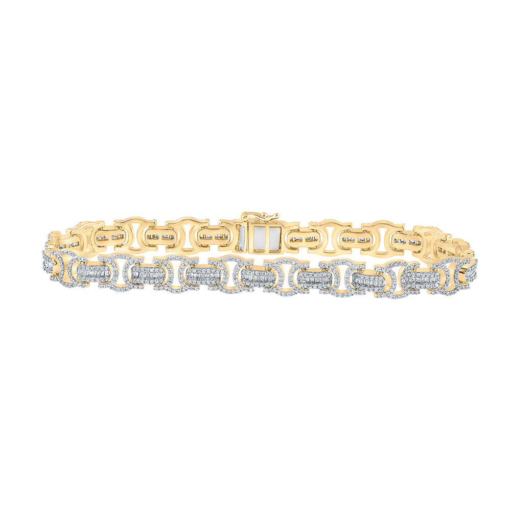 10K Yellow Gold Mens Baguette Diamond Link Bracelet 3-3/4 Cttw, Width: 0.35 In
