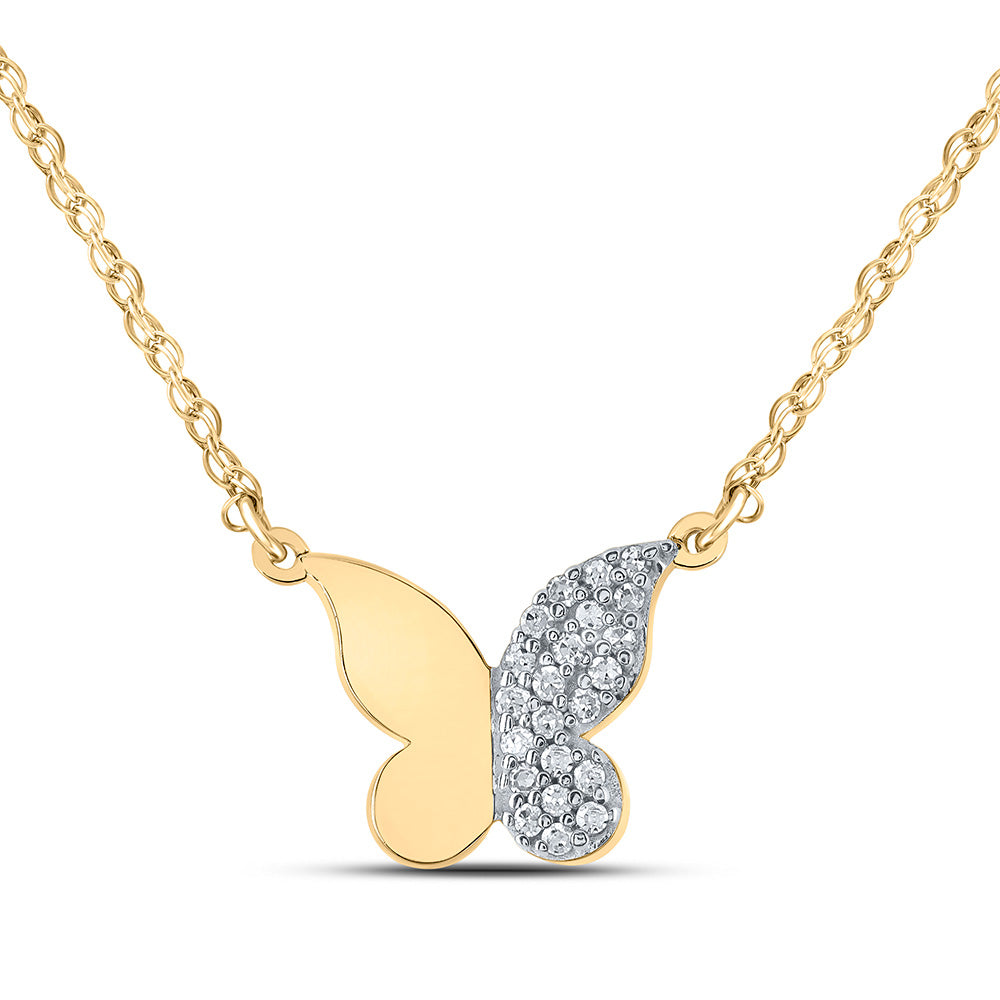 10K White Or Yellow Gold Womens Round Diamond Butterfly Necklace