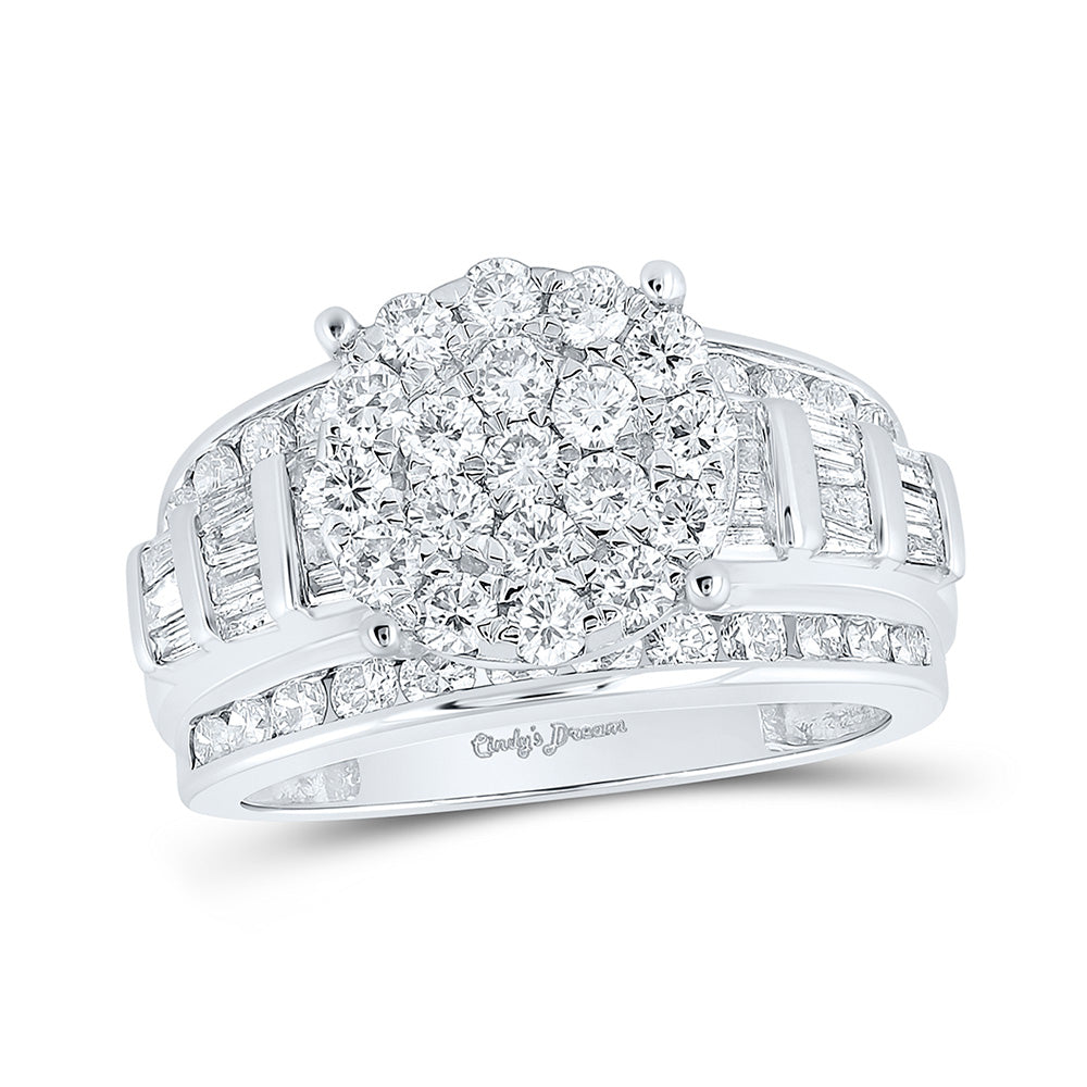 10K White Gold Round Diamond Cluster Bridal Wedding Engagement Ring 2 Cttw, Womens Size: 5-10