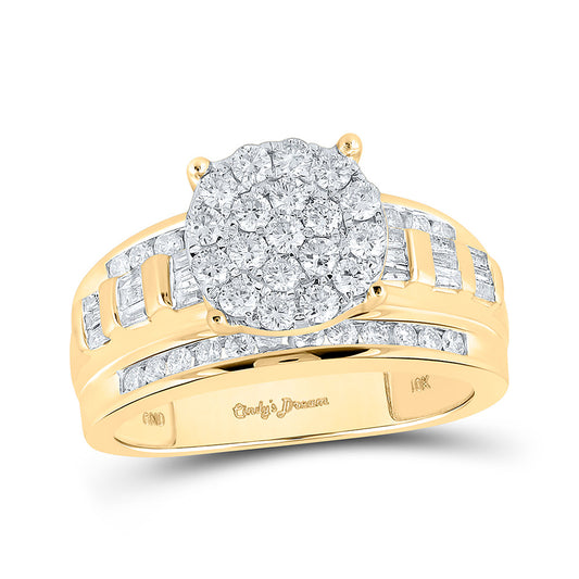10K Yellow Gold Round Diamond Cluster Bridal Wedding Engagement Ring 1 Cttw, Womens Size: 5-10