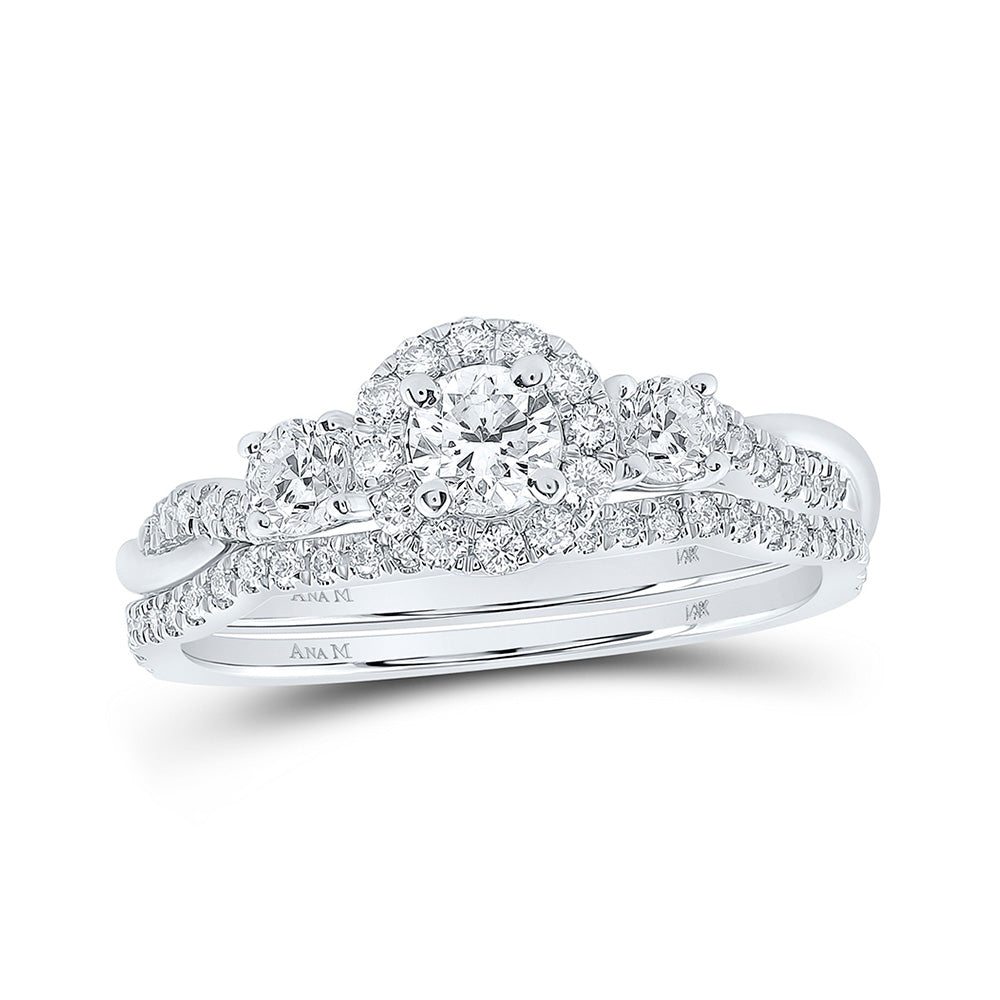 14K White Or Yellow Gold Round Diamond Halo Bridal Wedding Ring Band Set , Womens Size: 5-10