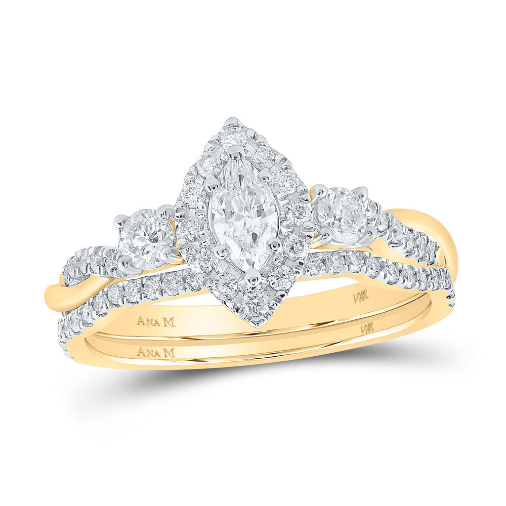 14K White Or Yellow Gold Marquise Diamond Halo Bridal Wedding Ring Band Set , Womens Size: 5-10