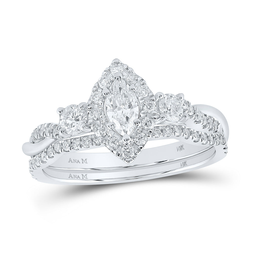 14K White Or Yellow Gold Marquise Diamond Halo Bridal Wedding Ring Band Set , Womens Size: 5-10