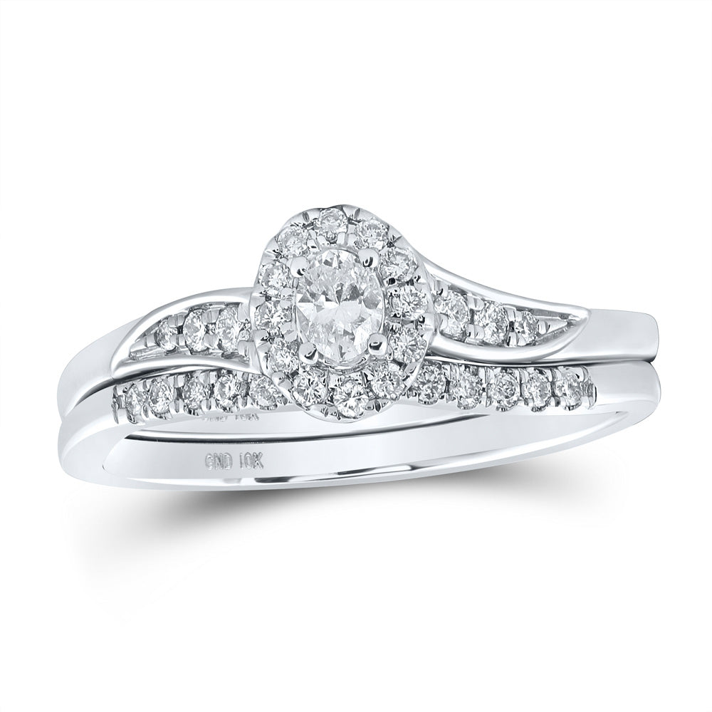 10K Yellow Or White Or Rose Gold Oval Diamond Halo Bridal Wedding Ring Band Set , Womens Size: 5-10