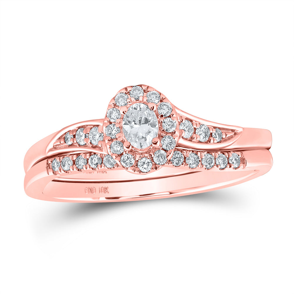 10K Yellow Or White Or Rose Gold Oval Diamond Halo Bridal Wedding Ring Band Set , Womens Size: 5-10