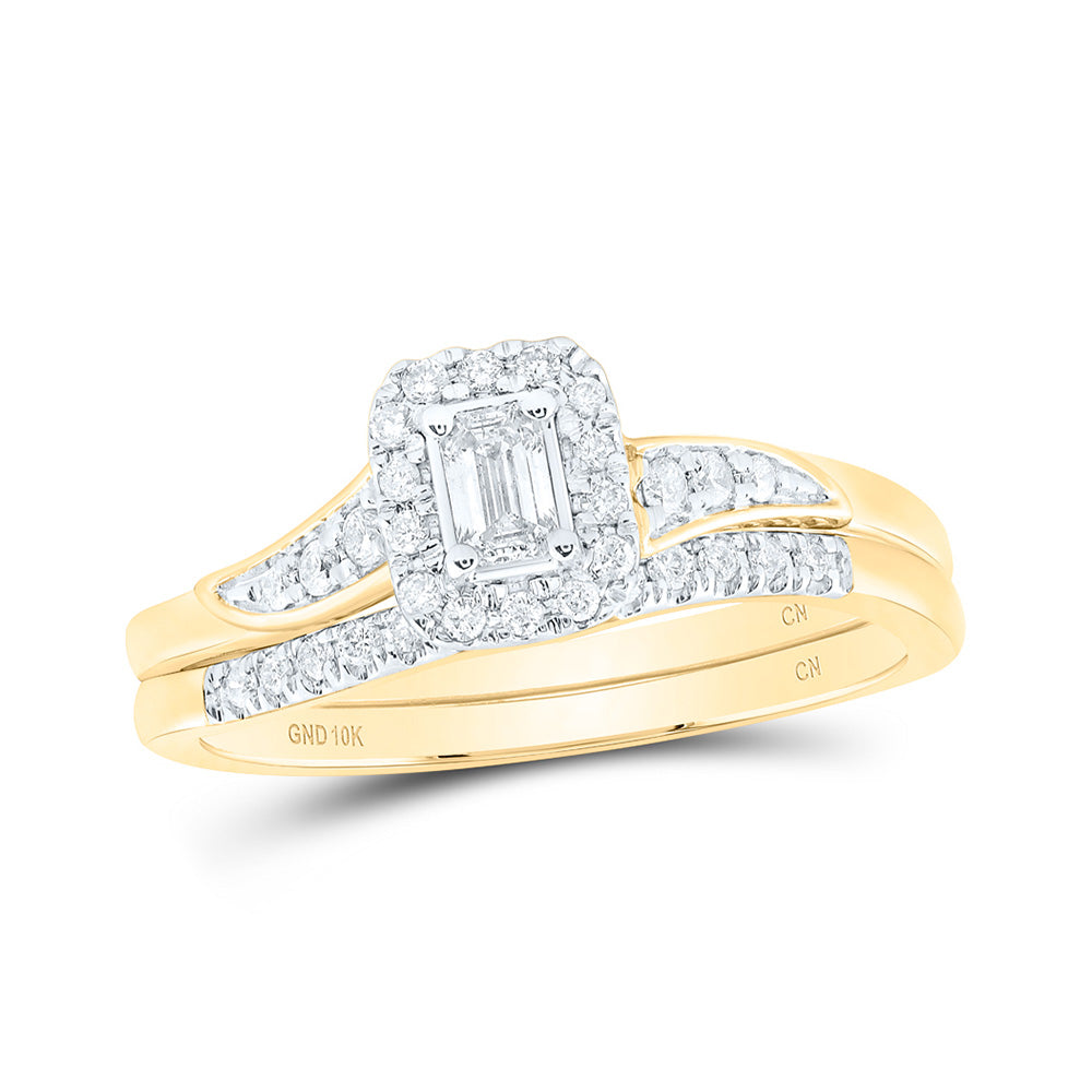 10K Yellow Gold Emerald Diamond Bridal Wedding Ring Band Set 1/3 Cttw, Womens Size: 5-10