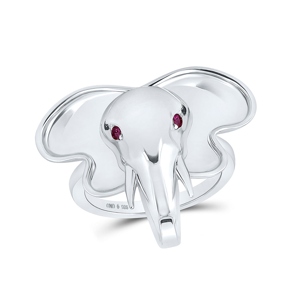 Sterling Silver Womens Round Elephant Animal Ring