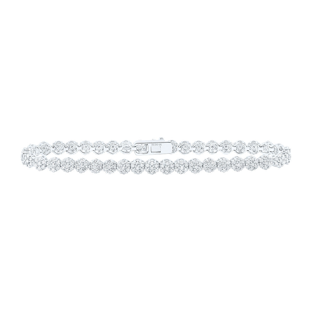10K White Or Yellow Gold Womens Round Diamond Cluster Link Fashion Bracelet