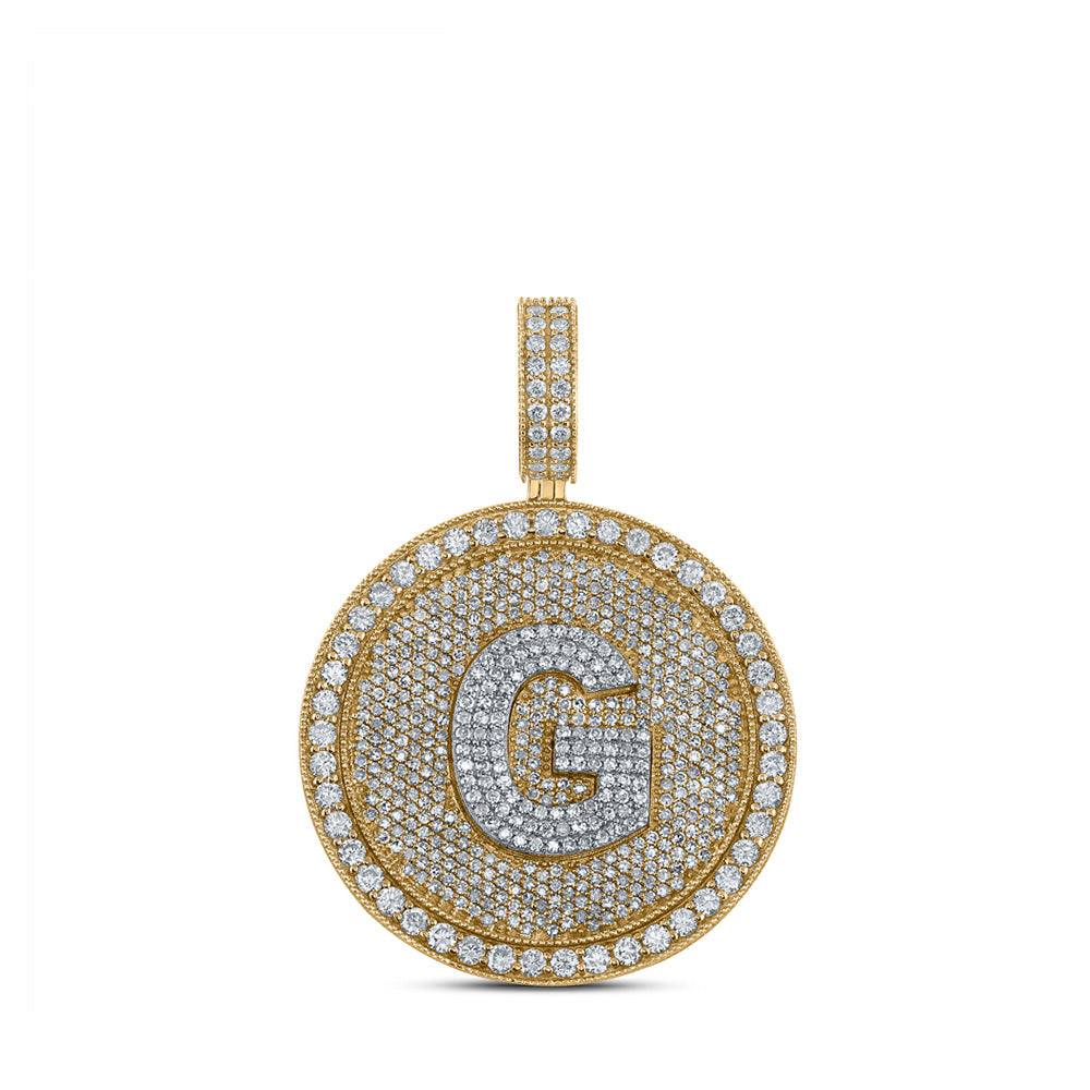 10K Two-tone Gold Mens Round Diamond Initial Letter Charm Pendant
