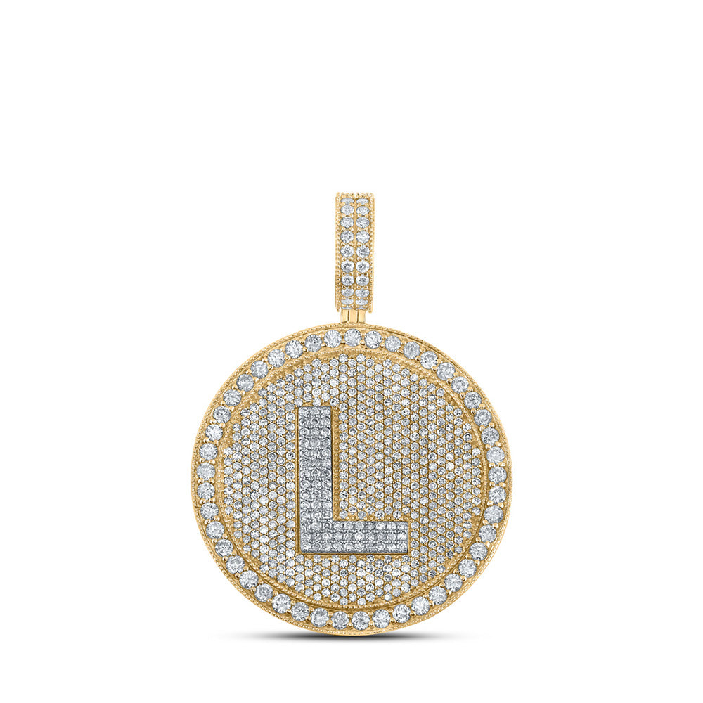 10K Two-tone Gold Mens Round Diamond Initial Letter Charm Pendant