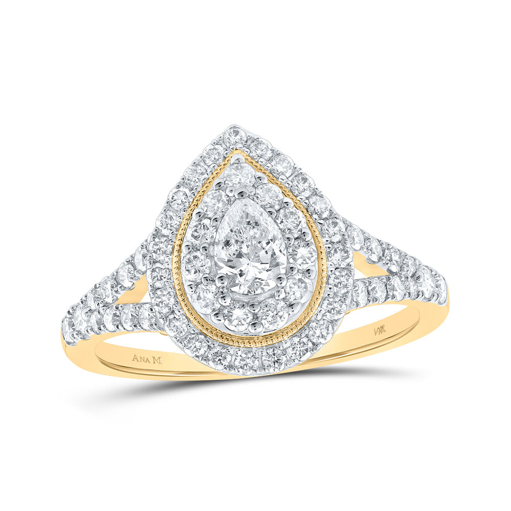 14K White Or Yellow Gold Pear Diamond Halo Bridal Wedding Engagement Ring , Womens Size: 5-10