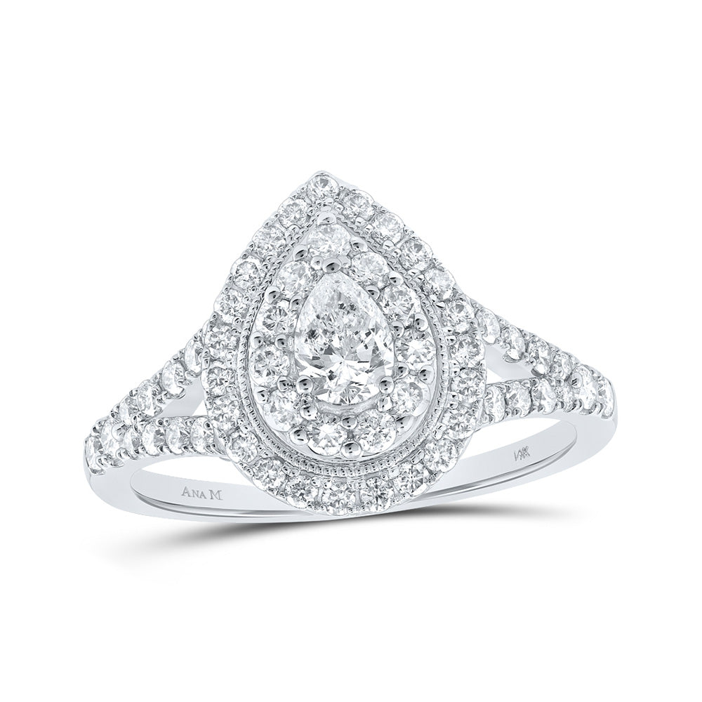 14K White Or Yellow Gold Pear Diamond Halo Bridal Wedding Engagement Ring , Womens Size: 5-10
