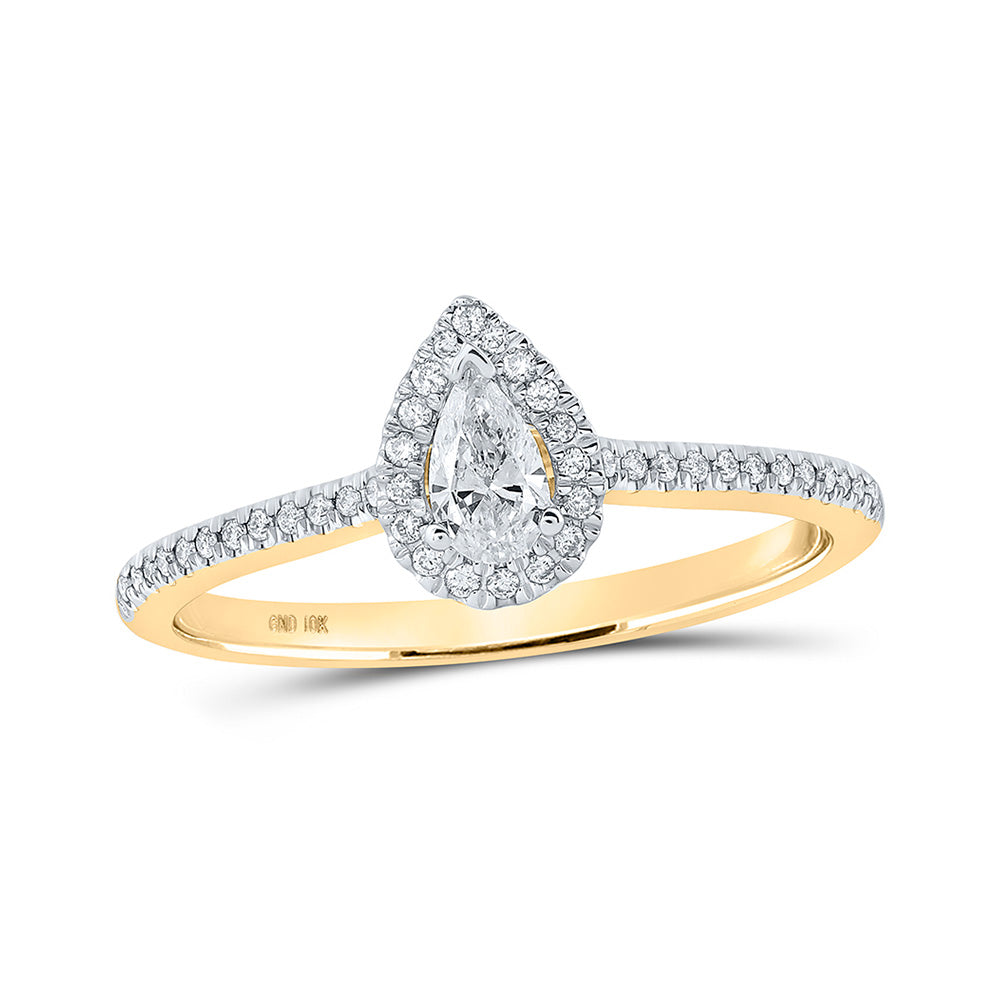 10K Yellow Gold Pear Diamond Halo Bridal Wedding Engagement Ring 1/3 Cttw, Womens Size: 5-10