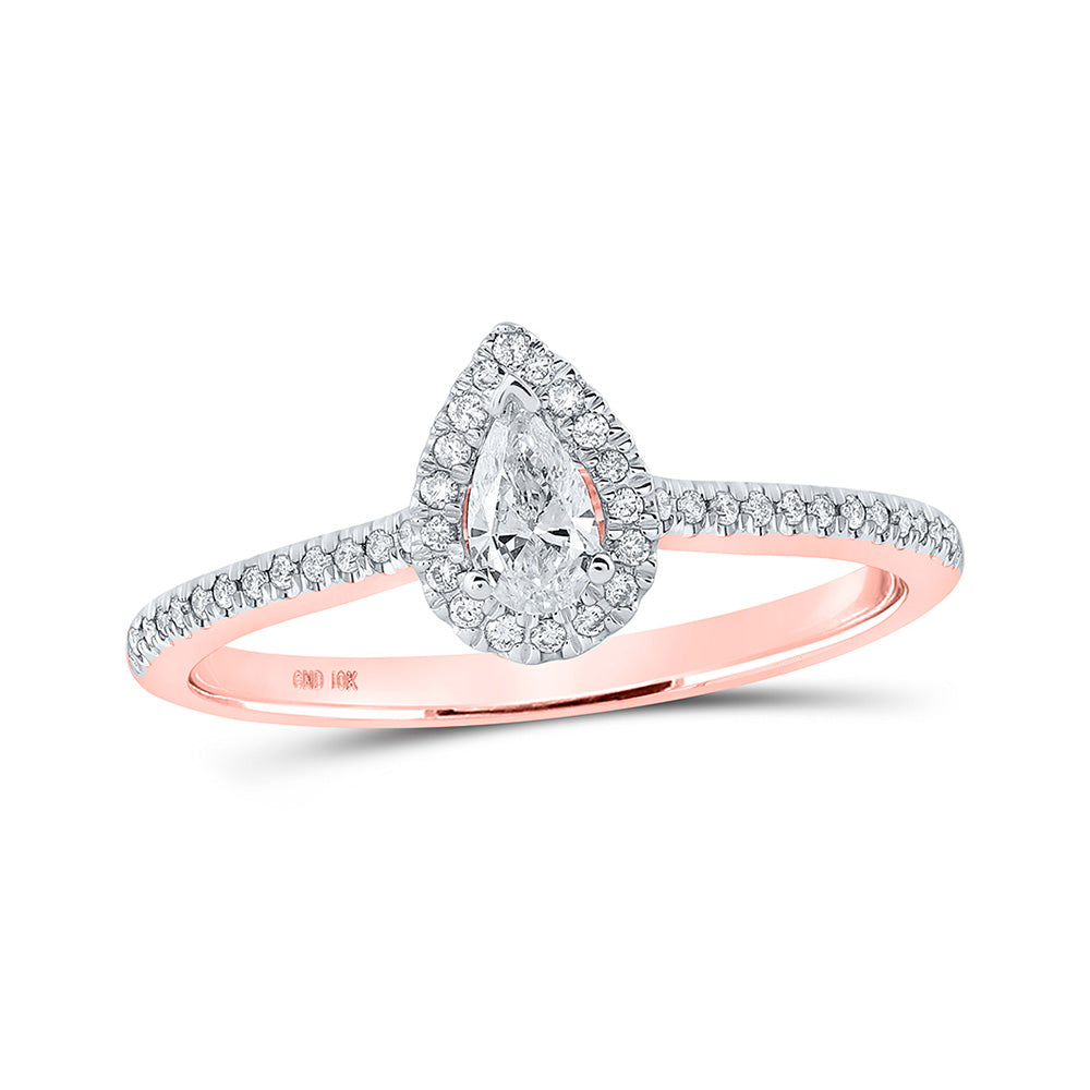 10K Yellow Or Rose Gold Pear Diamond Halo Bridal Wedding Engagement Ring , Womens Size: 5-10