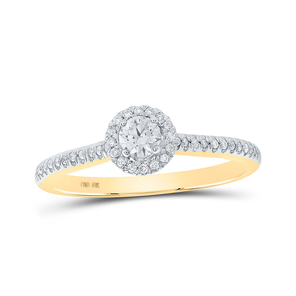 10K Yellow Or Rose Gold Round Diamond Halo Bridal Wedding Engagement Ring , Womens Size: 5-10