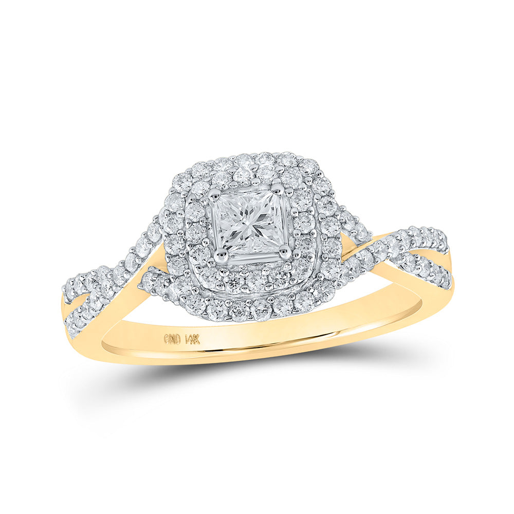 14K Yellow Gold Princess Diamond Halo Bridal Wedding Engagement Ring 3/4 Cttw, Womens Size: 5-10