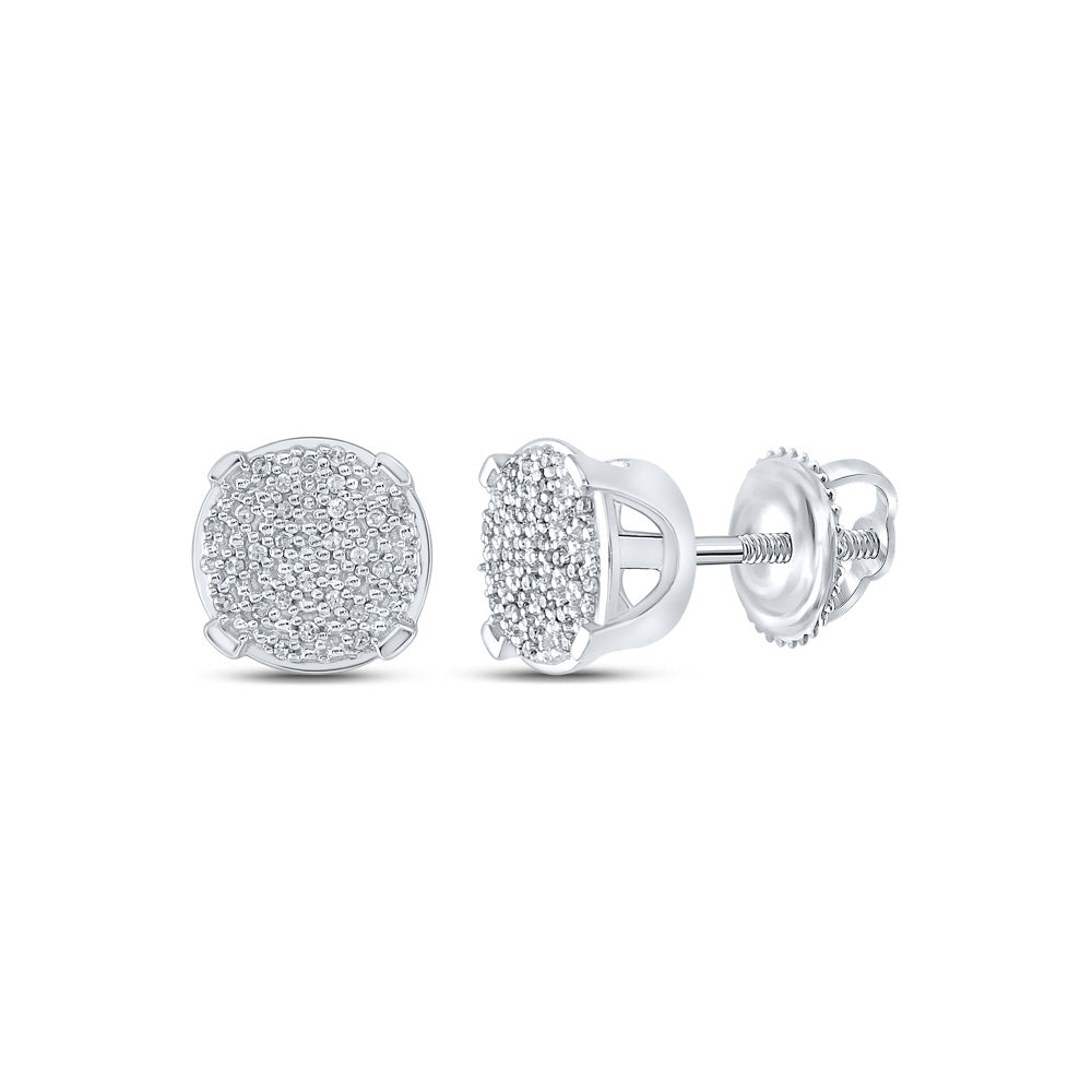 Sterling Silver Womens Round Diamond Cluster Earrings 1/6 Cttw, Length: 0.3 In, Width: 0.3 In
