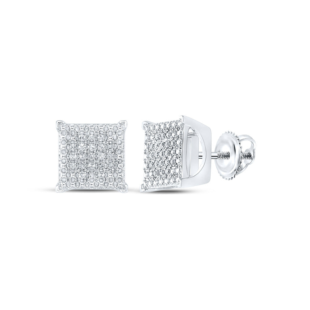 Sterling Silver Womens Round Diamond Square Earrings 1/6 Cttw, Length: 0.31 In, Width: 0.31 In